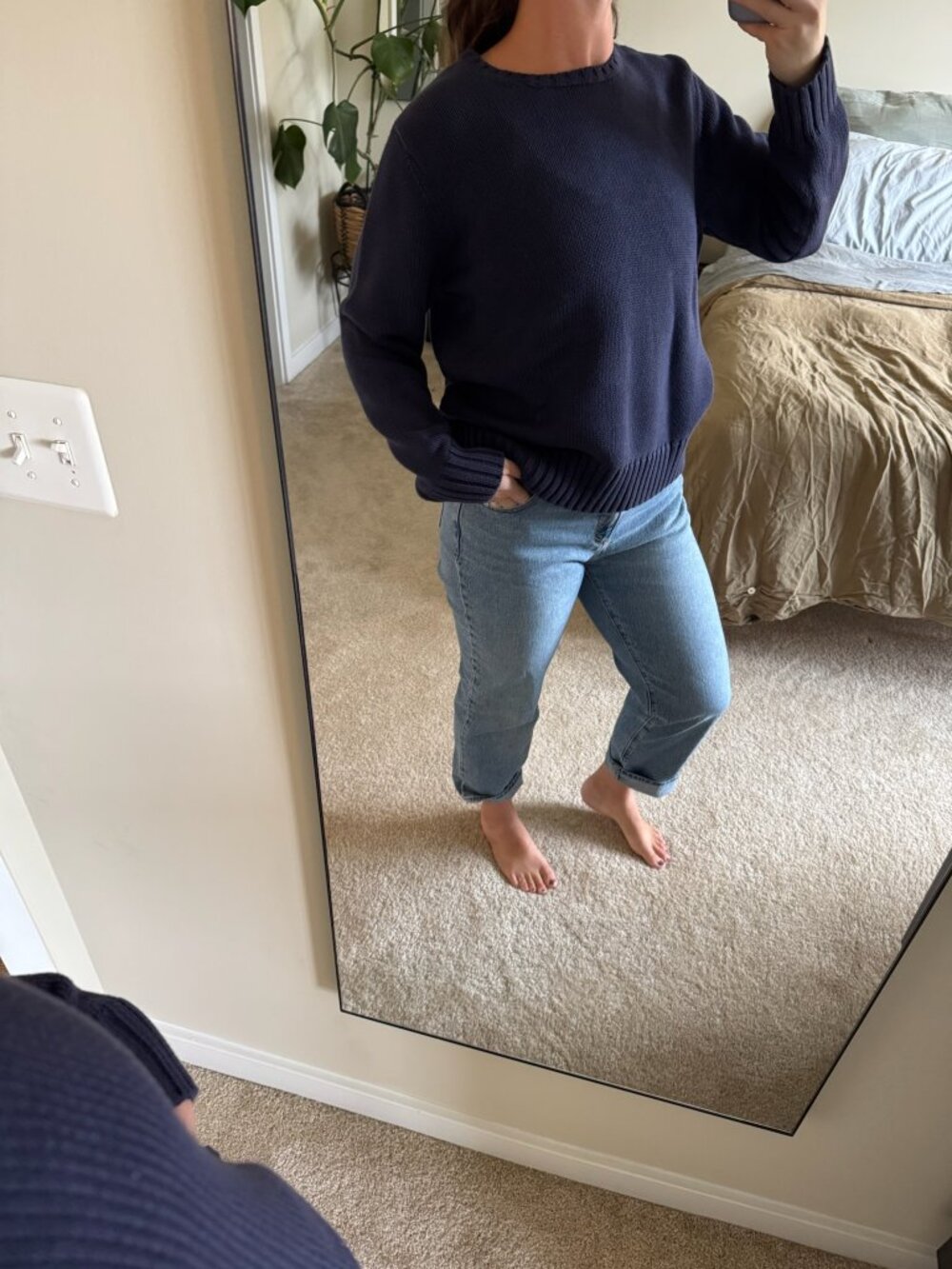 Vintage Lands' End Thick Knit Cotton Navy Crewneck Sweater Size Large